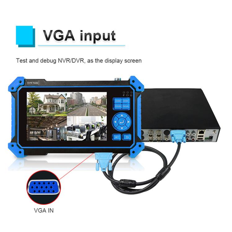 CCTV tester with VGA input connection and blue-framed handheld unit
