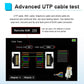 UTP cable tester interface on device screen with test result diagrams