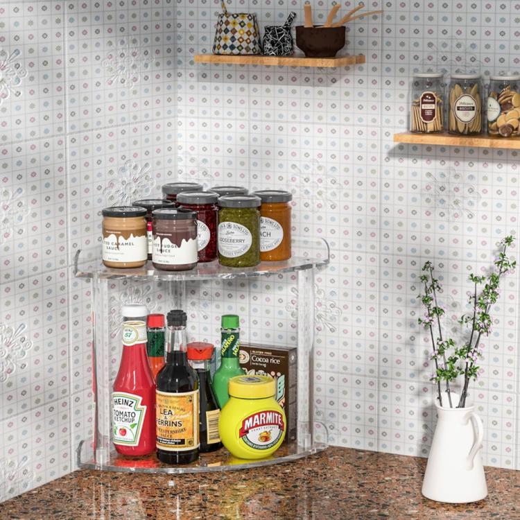 Double Layered Clear Acrylic Corner Storage Rack Desktop Organizer