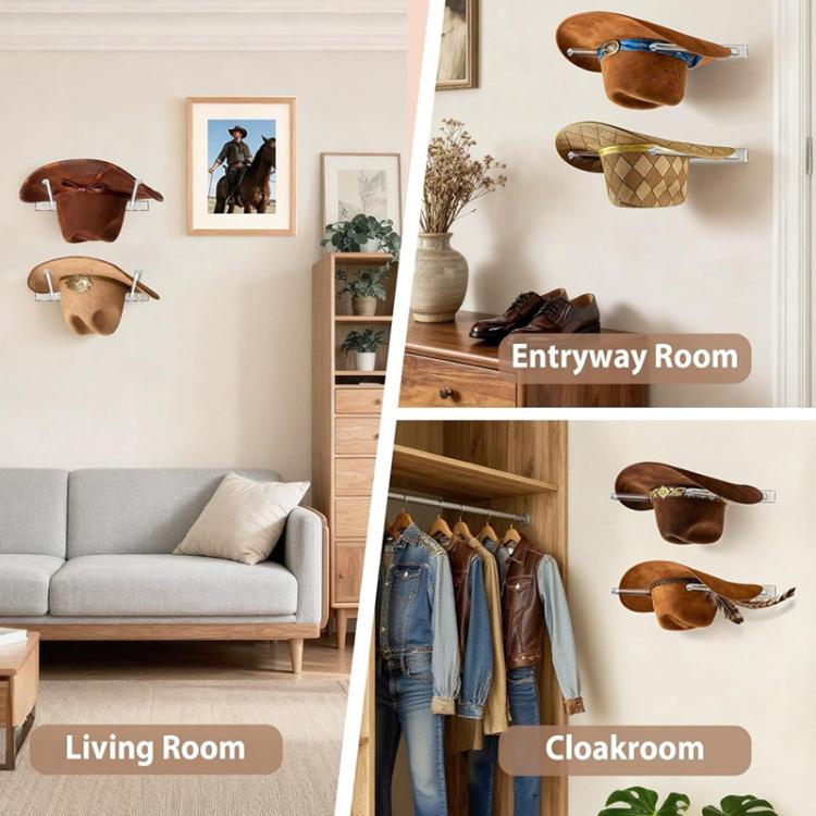 Wall-Mounted Clear Acrylic Three Holes Adjustable Cowboy Hat Storage Rack, Single Pack, 2pcs/Pack