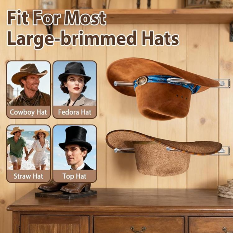 Wall-Mounted Clear Acrylic Three Holes Adjustable Cowboy Hat Storage Rack, Single Pack, 2pcs/Pack