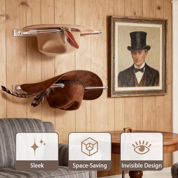 Wall-Mounted Clear Acrylic Three Holes Adjustable Cowboy Hat Storage Rack, Single Pack, 2pcs/Pack