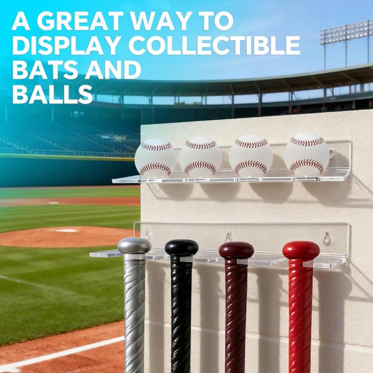 2pcs/Set Wall-Mounted Clear Acrylic Baseball Bat and Baseball Storage Rack Display Stand
