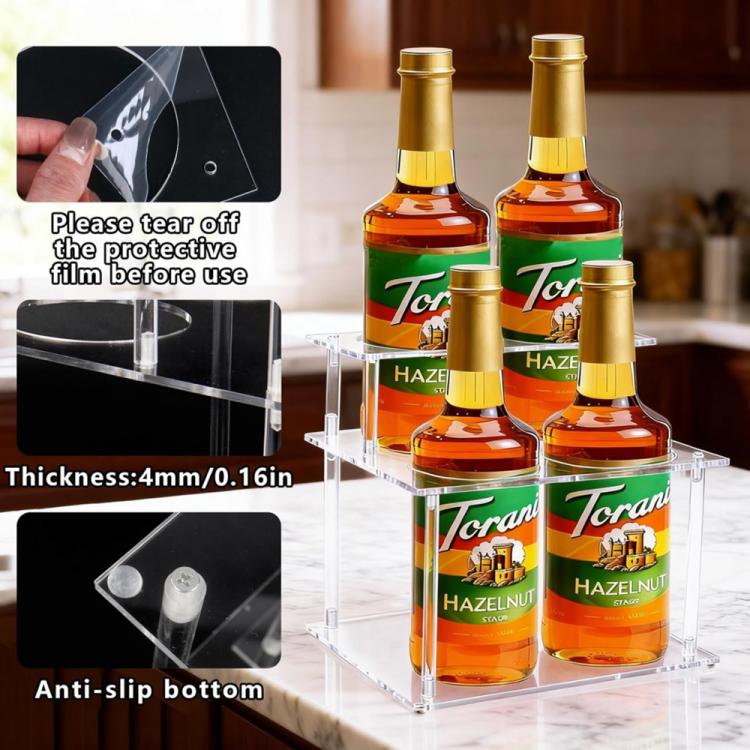 Double Layered Clear Acrylic Coffee Syrup Storage Rack Desktop Bar Counter Wine Display Stand
