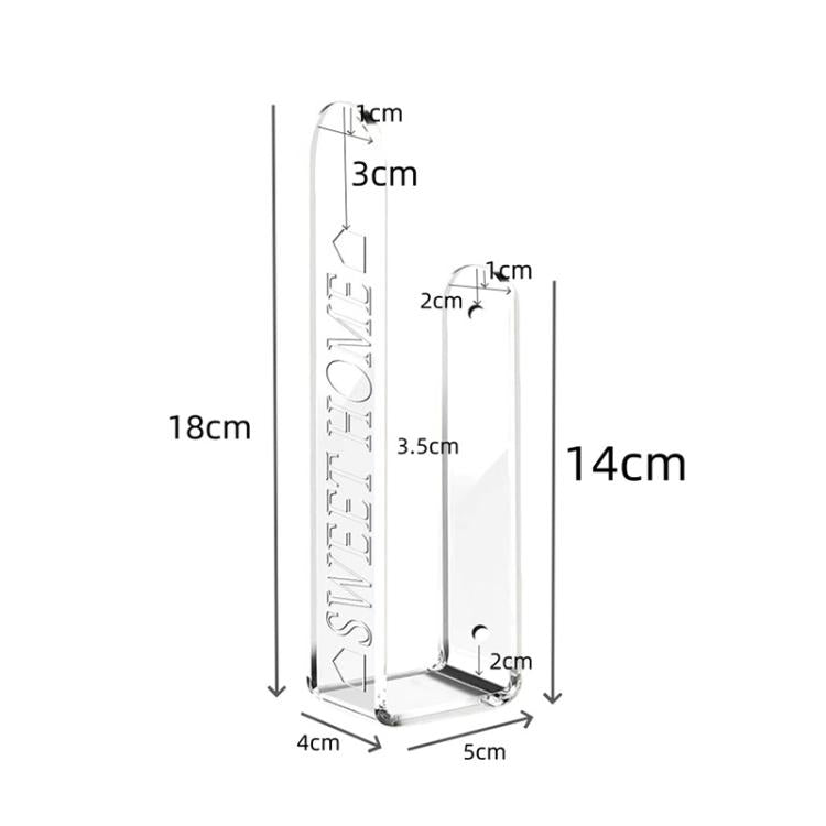 Transparent acrylic curtain tieback holder with size diagram
