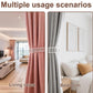 Clear acrylic curtain tieback holder clips securing curtains in living room and bedroom