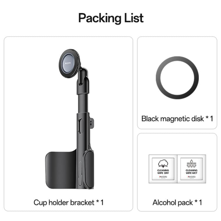 Black cup holder bracket phone mount with included magnetic disk and alcohol pack
