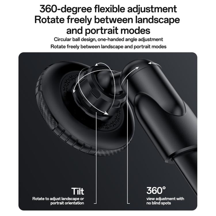 Black magnetic phone holder showing flexible 360-degree rotating head and arm.