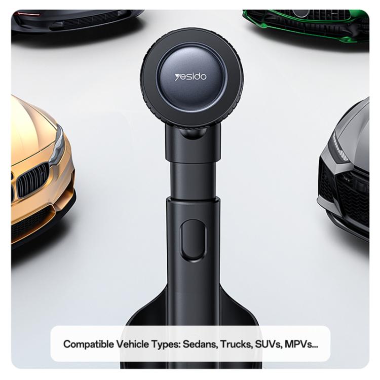 Black circular magnetic ring phone holder with extendable pole and cup base.