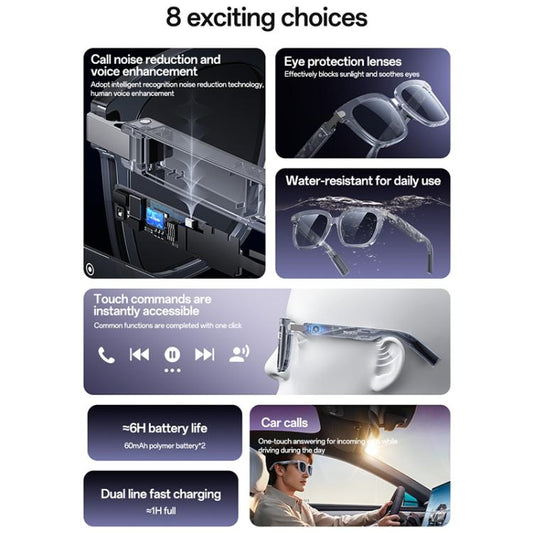 Yesido IO41 Smart Bluetooth-Compatible Glasses, IP54 Waterproof, HD Call, Open-Ear Audio Comfort, IO41