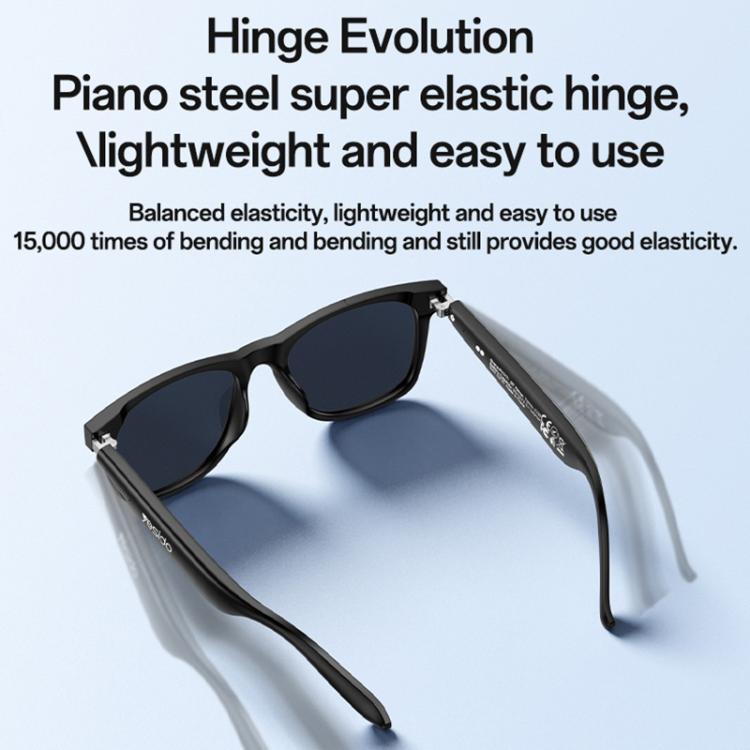 Yesido IO38 black audio sunglasses with flexible hinges and dark lenses, shown open