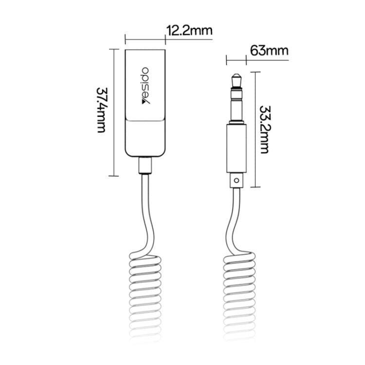 Yesido YAU82 Bluetooth audio adapter with coiled cable and 3.5mm jack