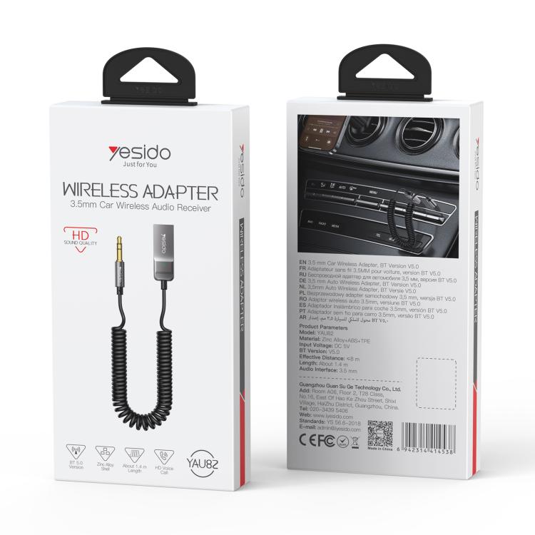 Yesido YAU82 wireless car audio receiver box with coiled cable and 3.5mm plug
