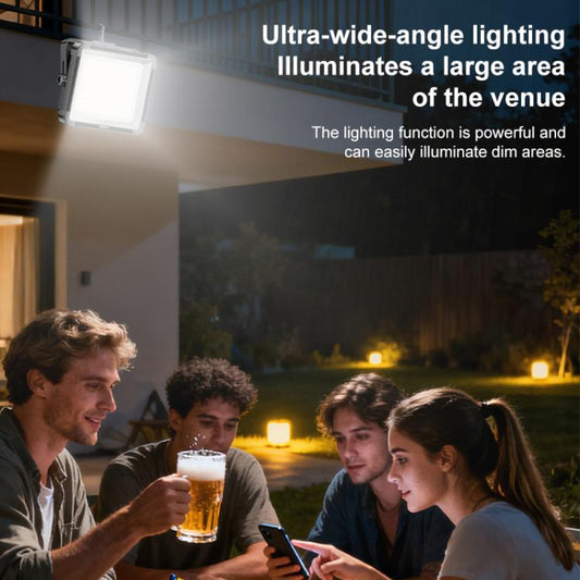 Portable outdoor LED floodlight on stand with illuminated square panel for wide coverage