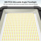 Close-up of LED array on outdoor floodlight square panel with bright grid light