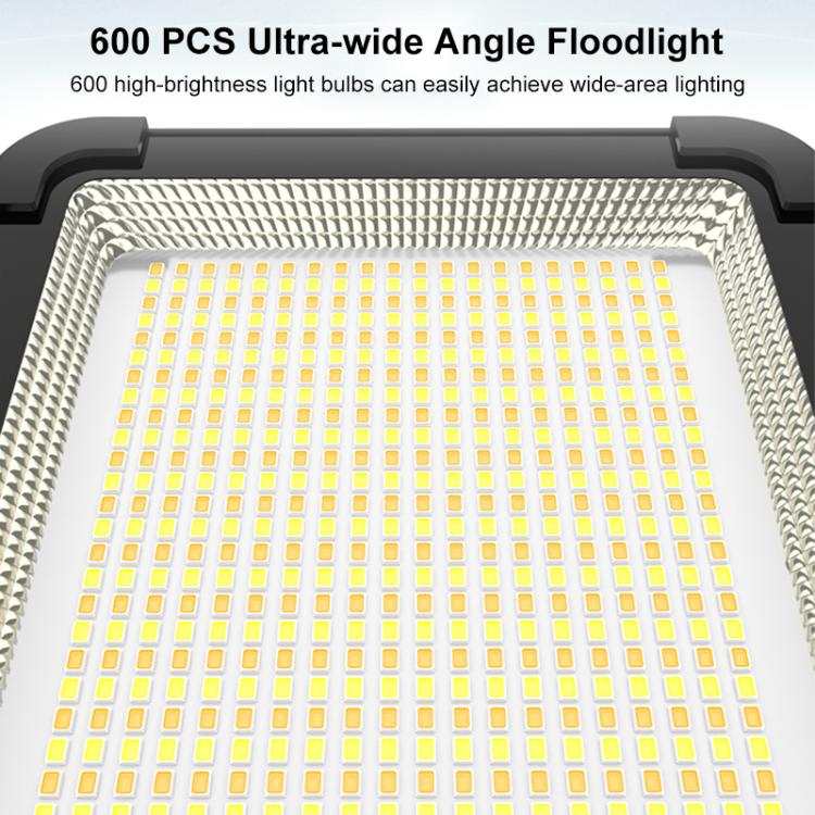 Close-up of LED array on outdoor floodlight square panel with bright grid light