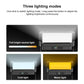 Outdoor LED floodlight showing three lighting modes: neutral, cool, and warm light