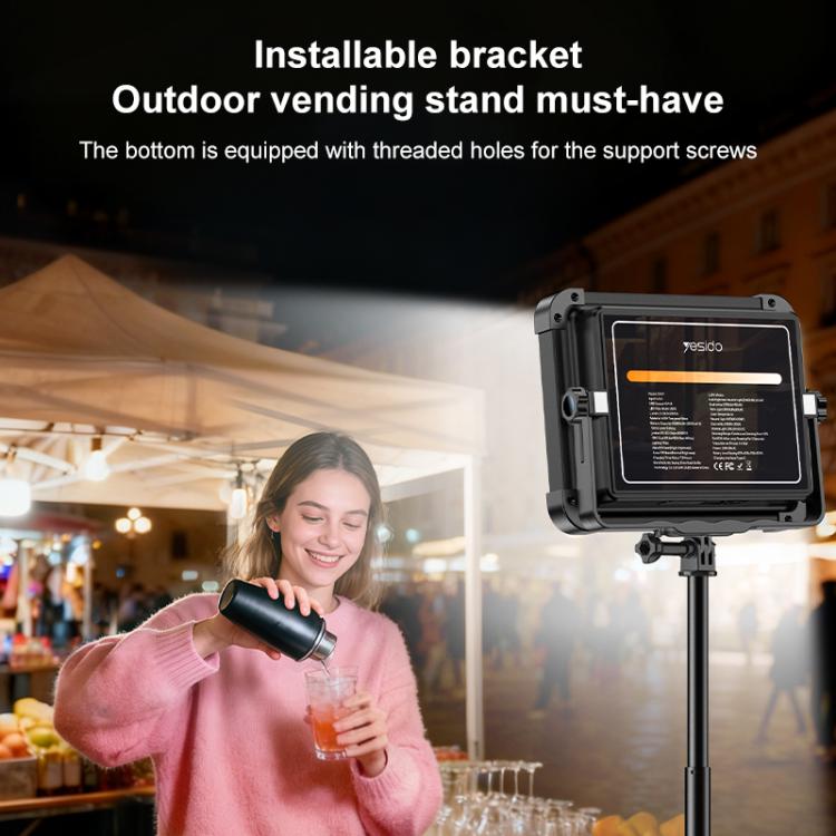 Portable floodlight with adjustable stand bracket and rear panel for emergency use