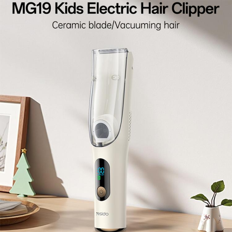 Yesido MG19 kids electric hair clipper, white clipper with LED power indicator.