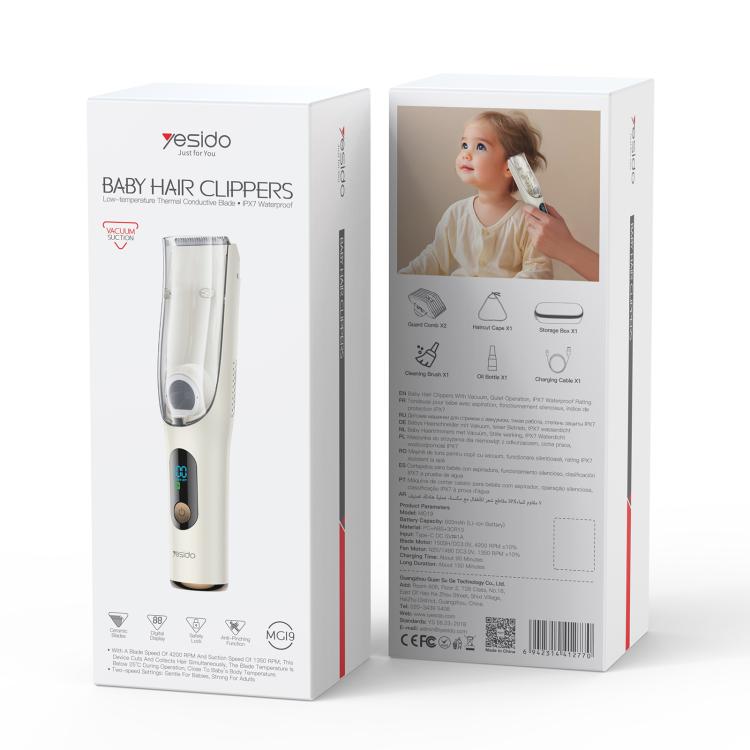 Yesido MG19 baby hair clipper retail box with clear window, ceramic-blade trimmer with LED