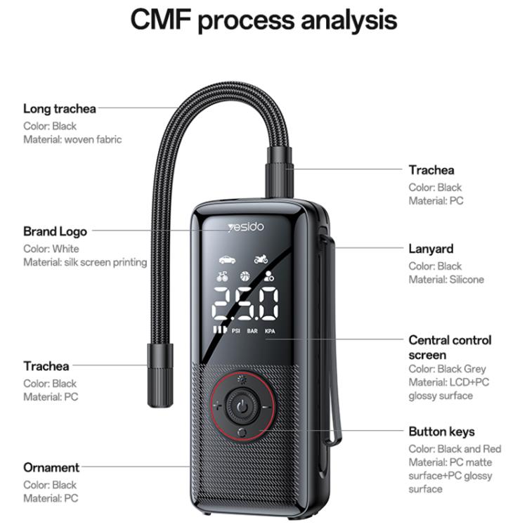 Cordless tire inflator with LED screen, control dial, and flexible hose