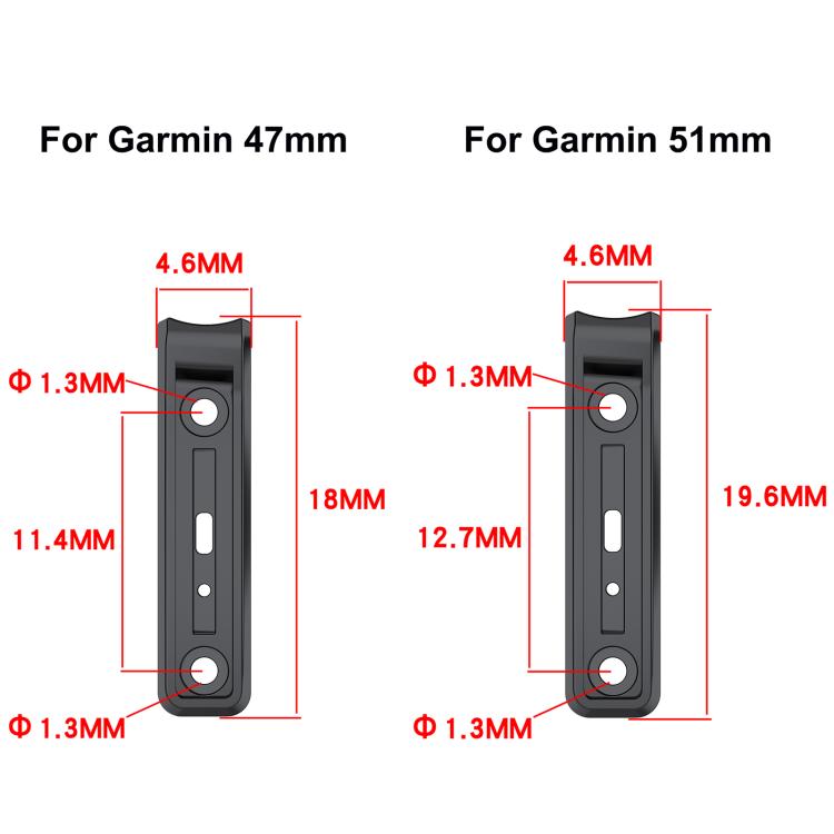 Black watch side guards for 47 mm and 51 mm models, with labeled dimensions.