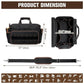 Black tool bag with product dimensions shown, top handle and side shoulder strap