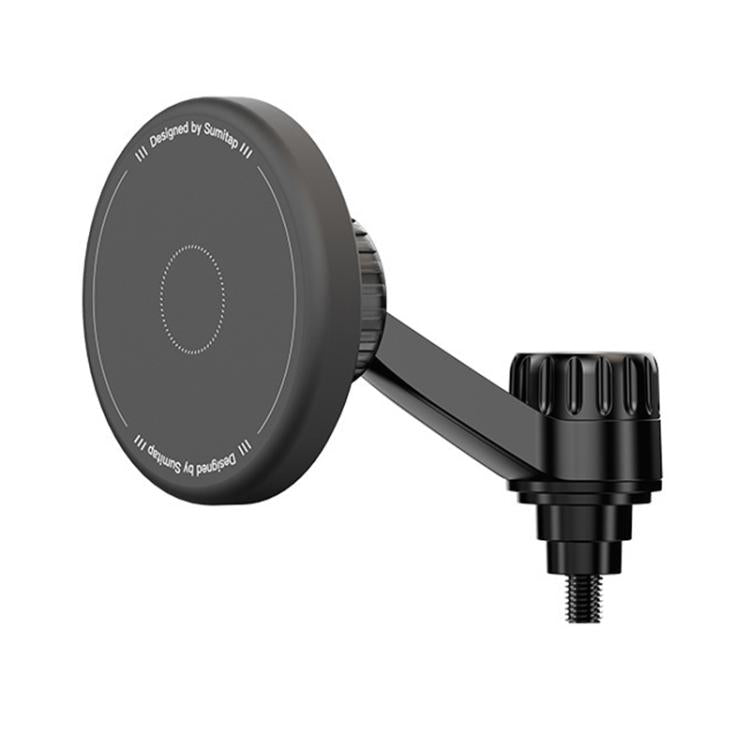 Black circular magnetic phone holder mount with angled arm and threaded base