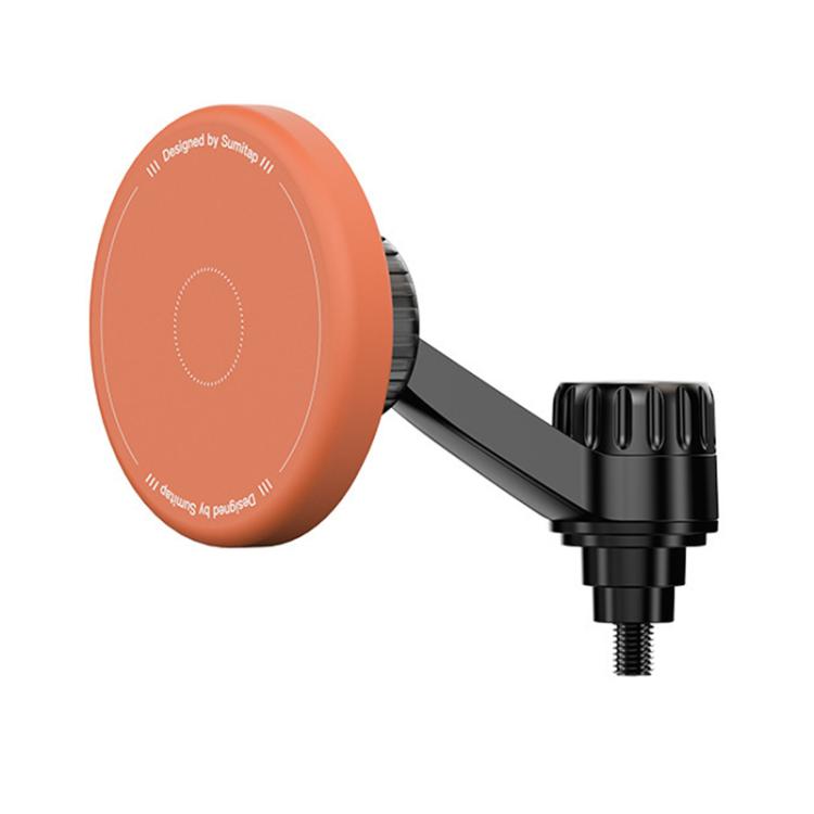 Orange circular magnetic phone holder mount with angled arm and threaded base