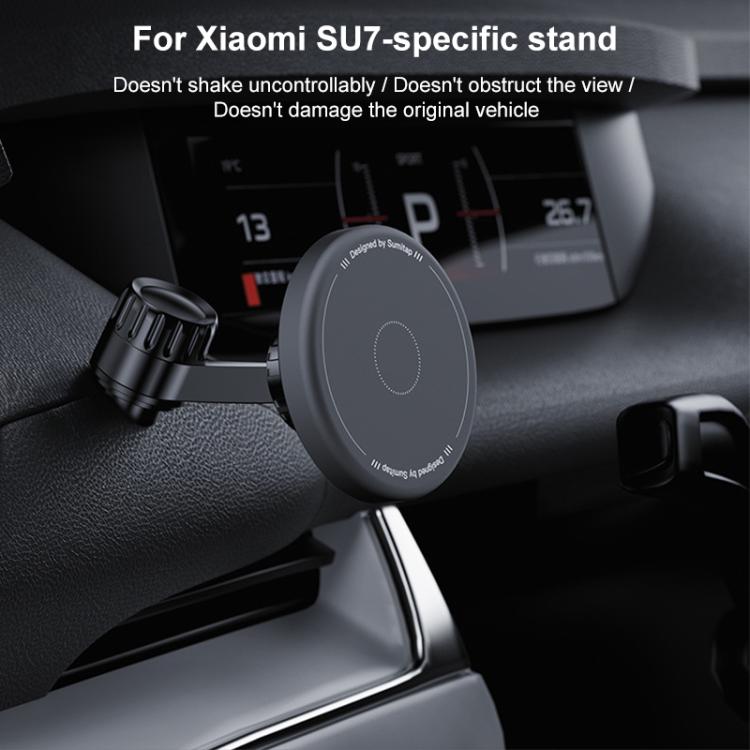 Black car magnetic phone holder mount with circular pad and adjustable arm