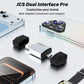 Dual-port car adapter with USB plug and small black module, compact white-and-black design