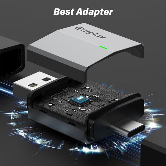 USB-A and USB-C / Type-C Dual Ports Wired to Wireless CarPlay / Android Auto Car Adapter