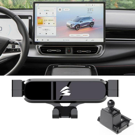 Car air vent metal gravity phone holder shown mounted on center air vent