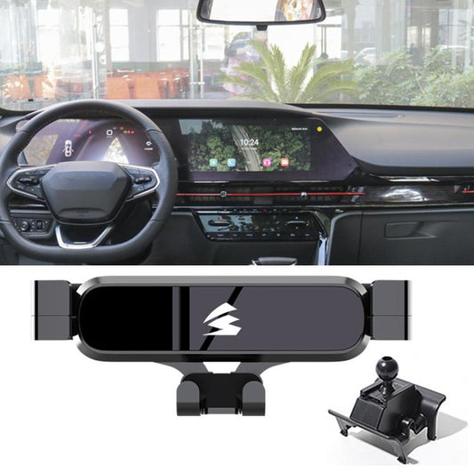 Car air vent phone holder mount with black metal gravity cradle and side clips