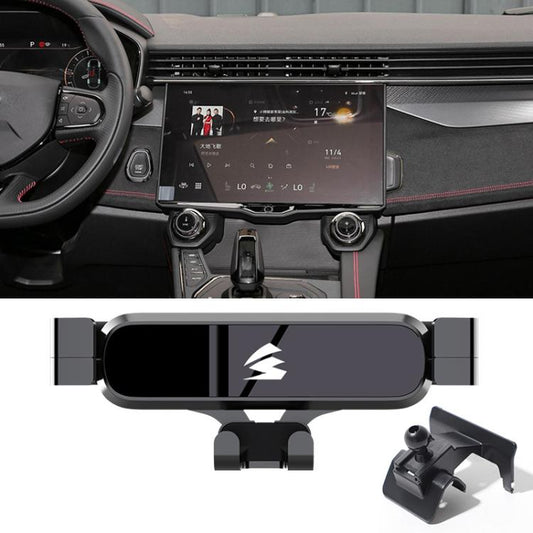 Metal phone holder mount clipped to center air vent with lock-fit cradle