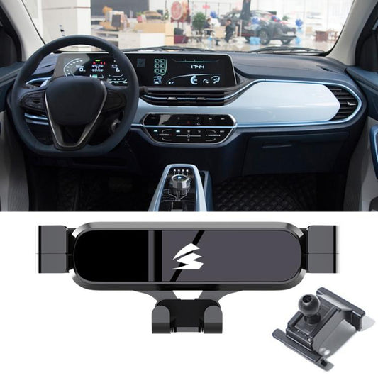 Car air vent gravity phone holder mount, black metal cradle and vent clamp