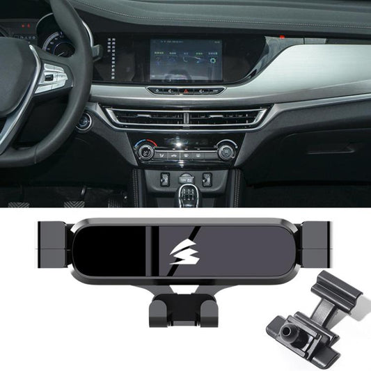 Car air vent gravity phone holder, black metal mount with side vent clamps