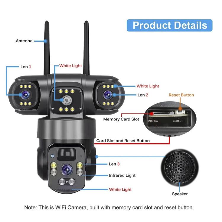 V380 Pro 2MP Panoramic 360 Degrees Triple Lens Wireless WiFi Solar Powered Surveillance Camera