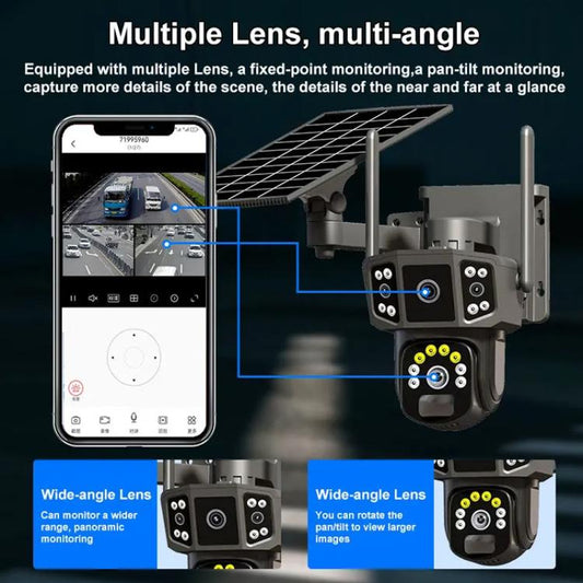 V380 Pro 3MP Panoramic Dual Lens Wireless WiFi Solar Powered Surveillance Camera