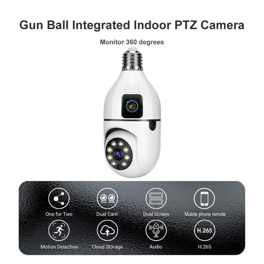 V380 Pro 4MP Full-Color Dual-Lens 2.4GHz WiFi Wireless E27 Socket Bulb Night Vision PTZ Camera