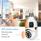 White PTZ security bulb camera with dual lenses and app remote control arrows