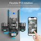 Triple PTZ security camera with dual antennas and mobile app control view