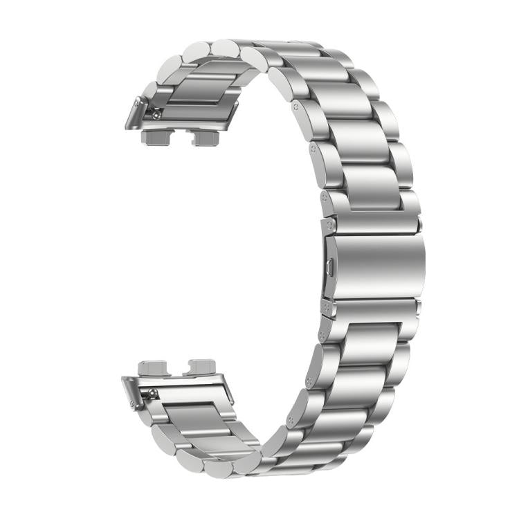 Reverse view of silver titanium alloy watch band with connector ends