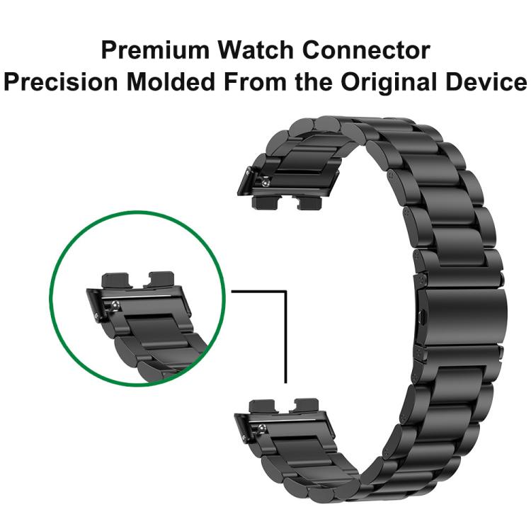 Black titanium alloy watch band with close-up of its watch connectors