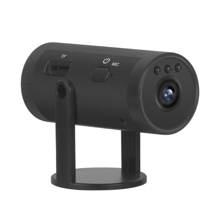 Black tabletop WiFi monitoring camera front view with lens and control buttons