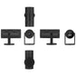 Set of views of a black WiFi security camera on a tabletop stand