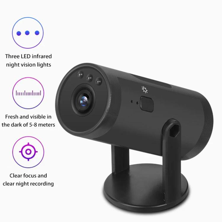 Black WiFi monitoring camera on stand with visible lens and front indicator features