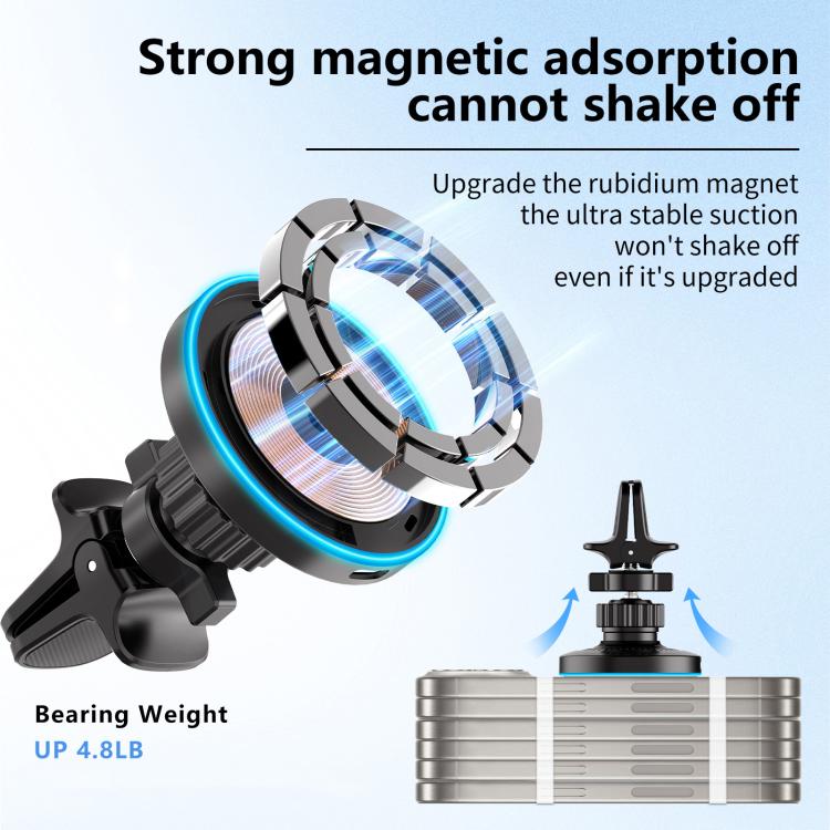Black magnetic car wireless charger base with blue LED ring and magnet coil detail