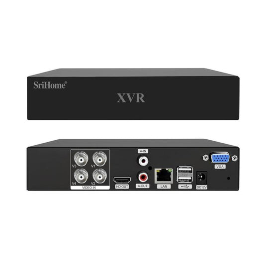 SriHome NVS007-AHD006B 2MP HD 4-CH XVR NVR Camera Network Video Recorder Kit, EU Plug, US Plug, UK Plug, AU Plug