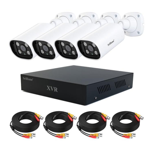 SriHome NVS007-AHD006B 2MP HD 4-CH XVR NVR Camera Network Video Recorder Kit, EU Plug, US Plug, UK Plug, AU Plug